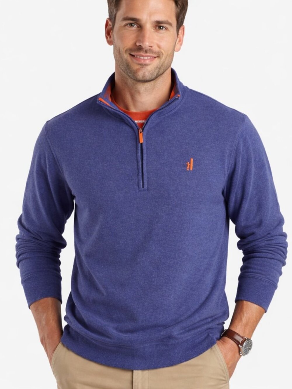 Johnnie-O Quarter Zip Pullover L Blue Pima Cotton Preppy Casual Sweater Golf